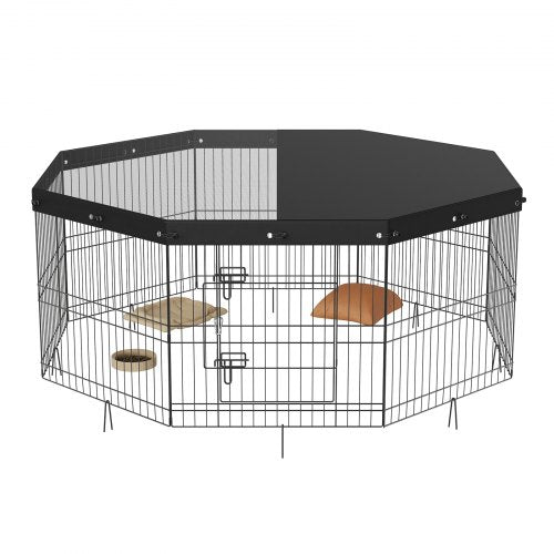 Dog Playpen 8 Panels Foldable Metal Dog Exercise Pen with Top Cover 24 H