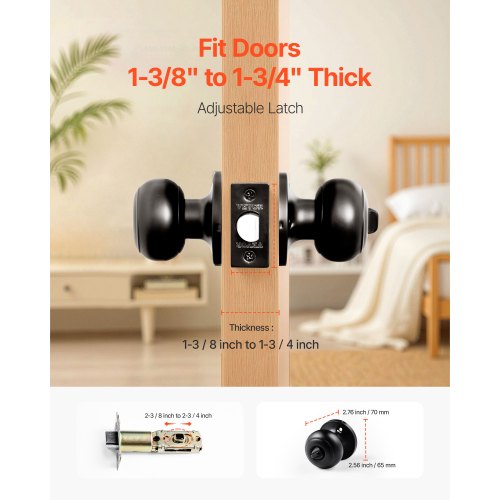 6 Pack Black Door Knobs Privacy Door Knob with Round Ball Keyless Exterior