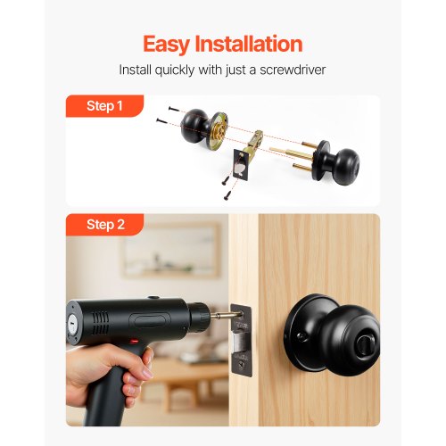 6 Pack Black Door Knobs Privacy Door Knob with Round Ball Keyless Exterior
