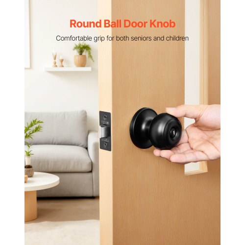 6 Pack Black Door Knobs Privacy Door Knob with Round Ball Keyless Exterior