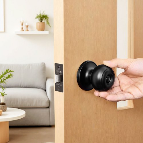 6 Pack Black Door Knobs Privacy Door Knob with Round Ball Keyless Exterior