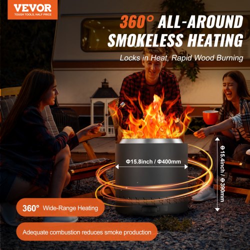 Smokeless Fire Pit Stove Bonfire H 15.4 in x Dia 157 inWood Burning