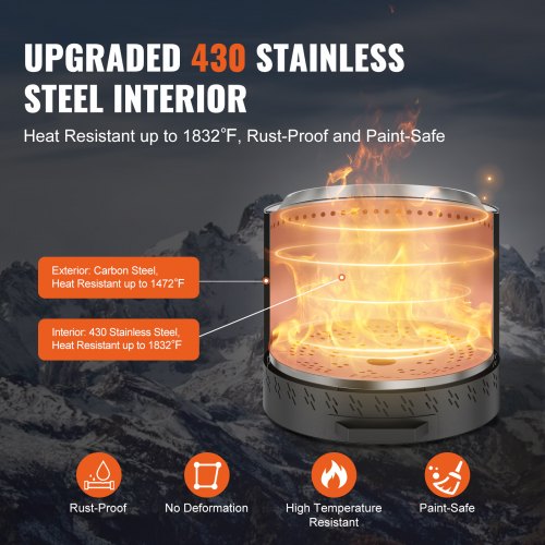 Smokeless Fire Pit Stove Bonfire H 15.4 in x Dia 157 inWood Burning