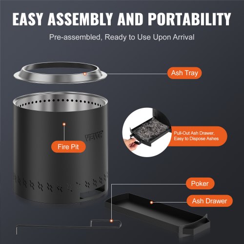 Smokeless Fire Pit Stove Bonfire H 15.4 in x Dia 157 inWood Burning