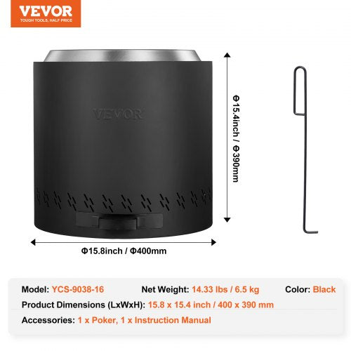 Smokeless Fire Pit Stove Bonfire H 15.4 in x Dia 157 inWood Burning