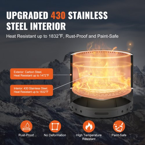 Smokeless Fire Pit Stove Bonfire H 15.4 in x Dia 193 inWood Burning
