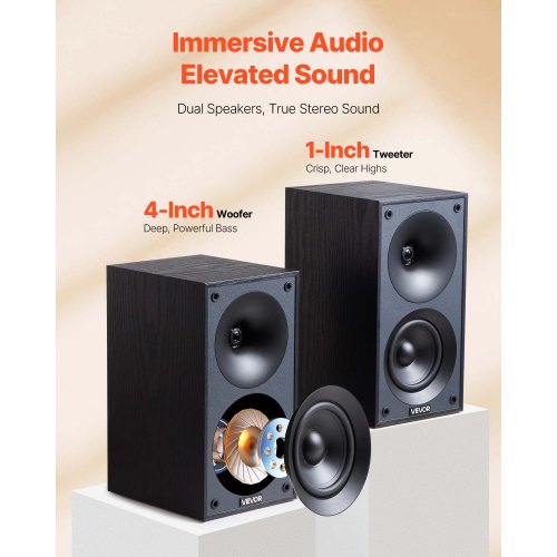 Passive Bookshelf Speaker 300W Book Shelf Stereo Speakers with 4Inch