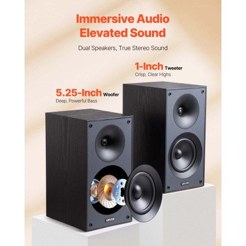 Passive Bookshelf Speaker 300W Book Shelf Stereo Speakers with 525Inch