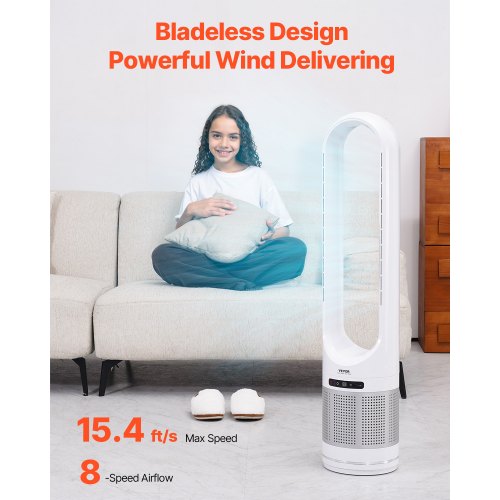 Tower Fan Bladeless 154fts Velocity Floor Fan that Blows Cold Air 80°