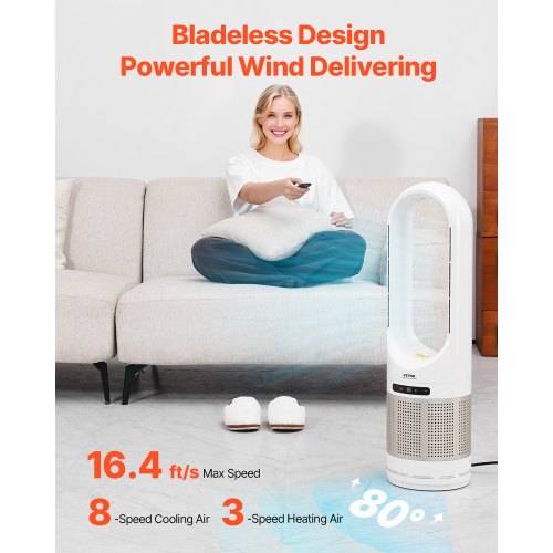 Tower Fan Bladeless 164fts Velocity Floor Fan that Blows Cold Air 80°