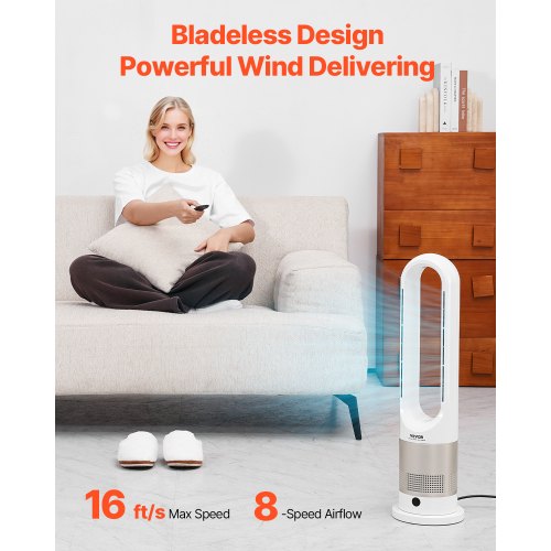 Tower Fan Bladeless 16 fts Velocity Quiet Floor Fan that Blows Cold