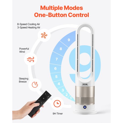 Tower Fan Bladeless 16 fts Velocity Quiet Floor Fan that Blows Cold