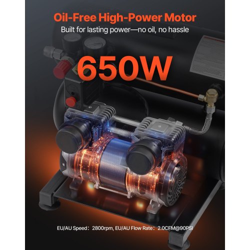 Air Compressor 4.6 Gallon Steel Tank 1HP 22 CFM90 PSI Oil Free Air