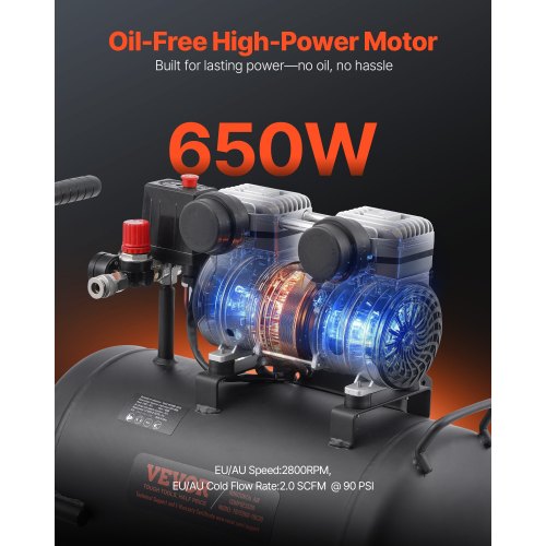 Air Compressor 8 Gallon Steel Tank 1HP 22 CFM90 PSI Oil Free Air