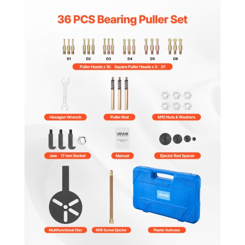 36in1 Bearing Puller Set 36 PCS 3Jaw Hook Puller for Internal External