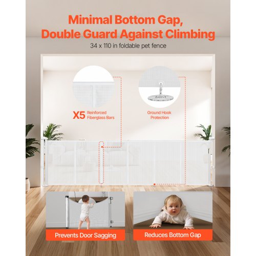 Retractable Baby Gate 34 inch Tall Extends up to 110 inch Wide