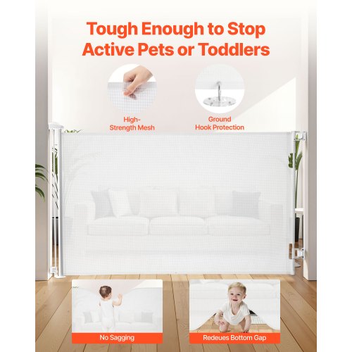 Retractable Baby Gate Extends to 57 inch Wide 38.5 inch Tall with Security Lock