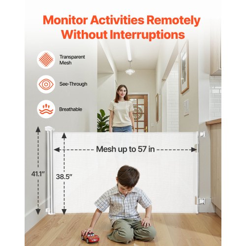 Retractable Baby Gate Extends to 57 inch Wide 38.5 inch Tall with Security Lock