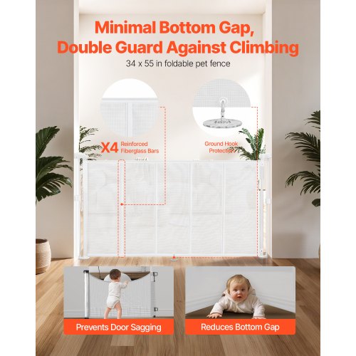 Retractable Baby Gate 34 inch Tall Extends up to 55 inch Wide Retractable