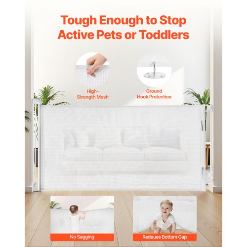 Retractable Baby Gate Extends to 72.8 inch Wide 31.3 inch Tall with Security Lock