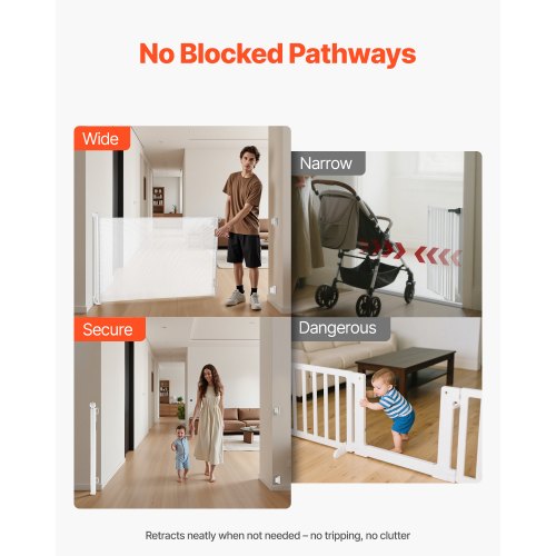 Retractable Baby Gate Extends to 72.8 inch Wide 31.3 inch Tall with Security Lock