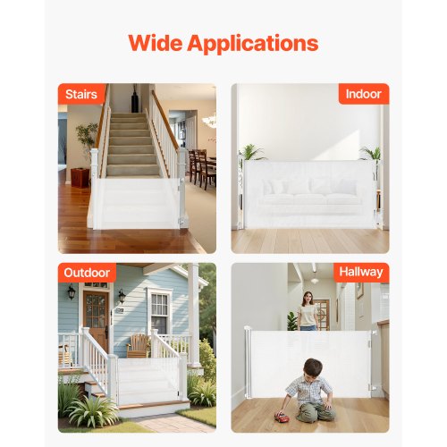 Retractable Baby Gate Extends to 72.8 inch Wide 31.3 inch Tall with Security Lock