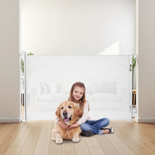 Retractable Baby Gate Extends to 72.8 inch Wide 31.3 inch Tall with Security Lock
