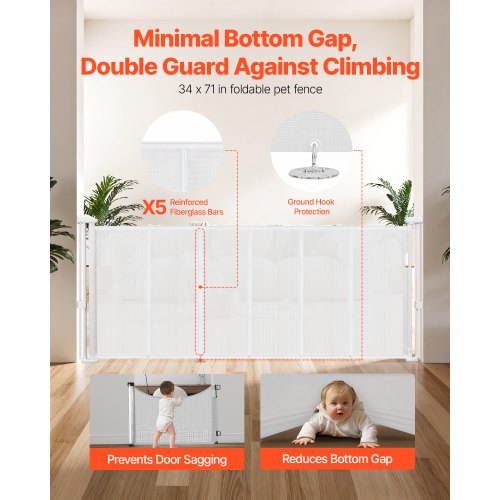 Retractable Baby Gate 34 inch Tall Extends up to 71 inch Wide Retractable