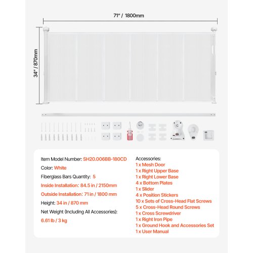 Retractable Baby Gate 34 inch Tall Extends up to 71 inch Wide Retractable