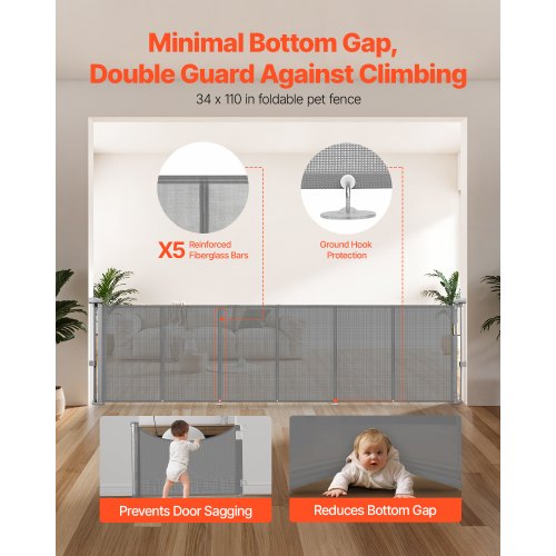 Retractable Baby Gate 34 inch Tall Extends up to 110 inch Wide 1