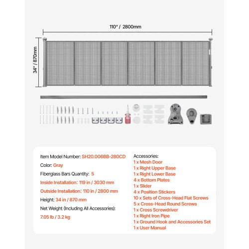 Retractable Baby Gate 34 inch Tall Extends up to 110 inch Wide 1