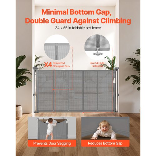 Retractable Baby Gate 34 inch Tall Extends up to 55 inch Wide Retractable