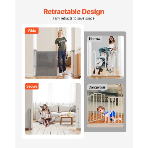 Retractable Baby Gate 34 inch Tall Extends up to 55 inch Wide Retractable
