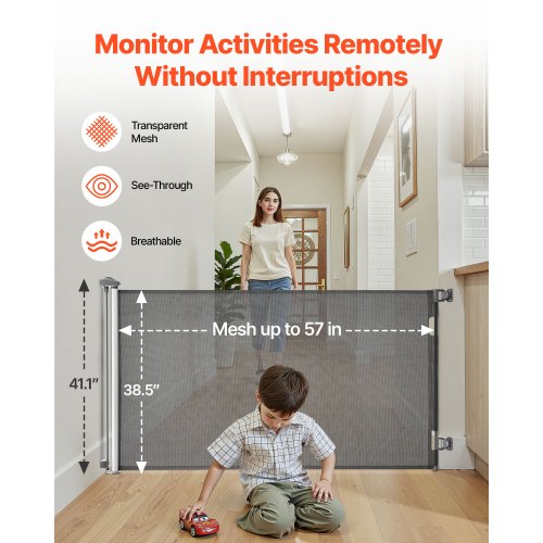 Retractable Baby Gate Extends to 57 inch Wide 38.5 inch Tall with Security Lock 1