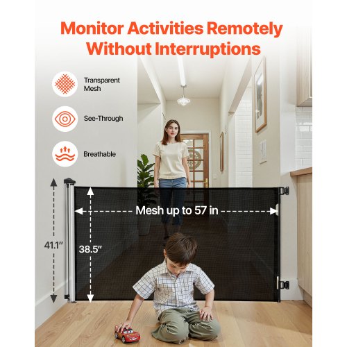 Retractable Baby Gate Extends to 57 inch Wide 38.5 inch Tall with Security Lock 2