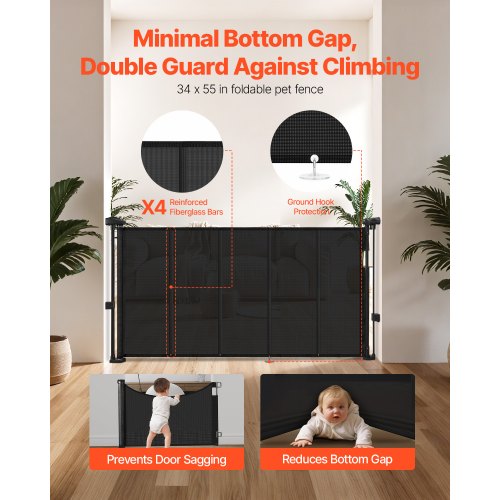 Retractable Baby Gate 34 inch Tall Extends up to 55 inch Wide Retractable 1
