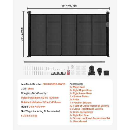 Retractable Baby Gate 34 inch Tall Extends up to 55 inch Wide Retractable 1