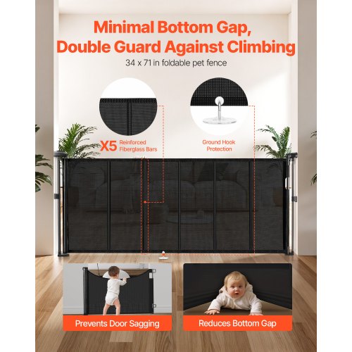 Retractable Baby Gate 34 inch Tall Extends up to 71 inch Wide Retractable