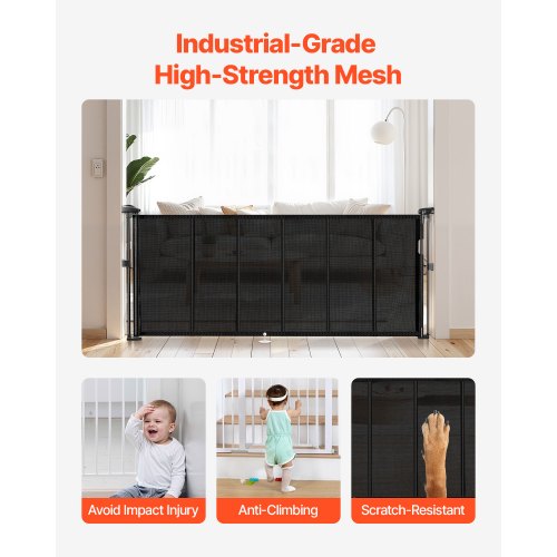 Retractable Baby Gate 34 inch Tall Extends up to 71 inch Wide Retractable