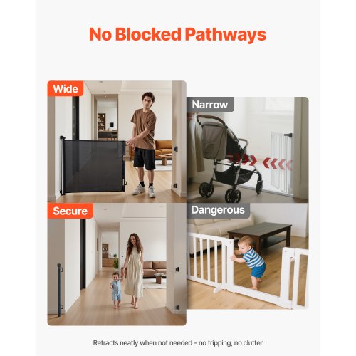 Retractable Baby Gate Extends to 72.8 inch Wide 38.5 inch Tall with Security Lock
