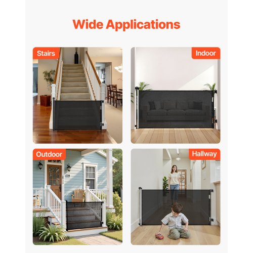 Retractable Baby Gate Extends to 72.8 inch Wide 38.5 inch Tall with Security Lock