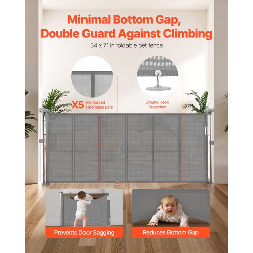 Retractable Baby Gate 34 inch Tall Extends up to 71 inch Wide Retractable