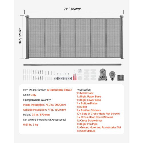 Retractable Baby Gate 34 inch Tall Extends up to 71 inch Wide Retractable