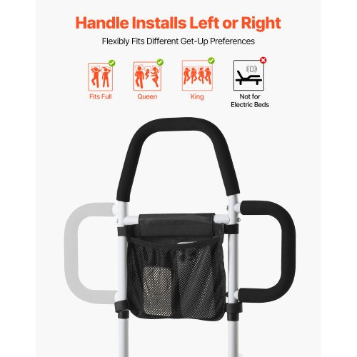 Bed Rail for Elderly Bedside Assist Rails with Side Handle and PU Handrail