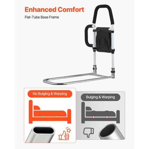 Bed Rail for Elderly Bedside Assist Rails with Side Handle and PU Handrail