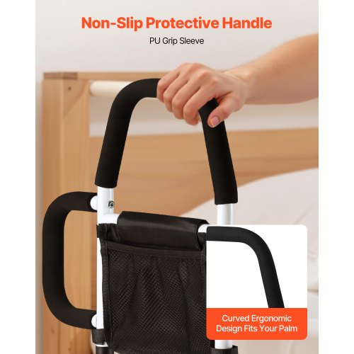 Bed Rail for Elderly Bedside Assist Rails with Side Handle and PU Handrail