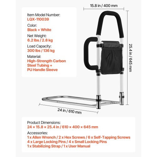 Bed Rail for Elderly Bedside Assist Rails with Side Handle and PU Handrail