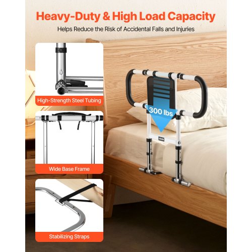 Bed Rail for Elderly Foldable Extendable Bedside Assist Rail with Side