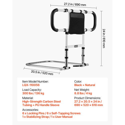 Bed Rail for Elderly Foldable Extendable Bedside Assist Rail with Side