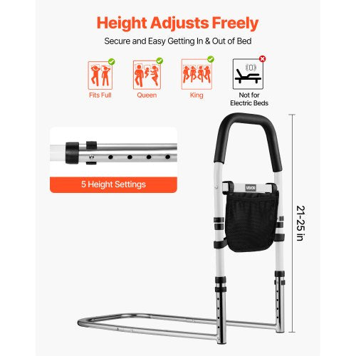 Bed Rail for Elderly Bedside Assist Rails with PU Handrail Adjustable
